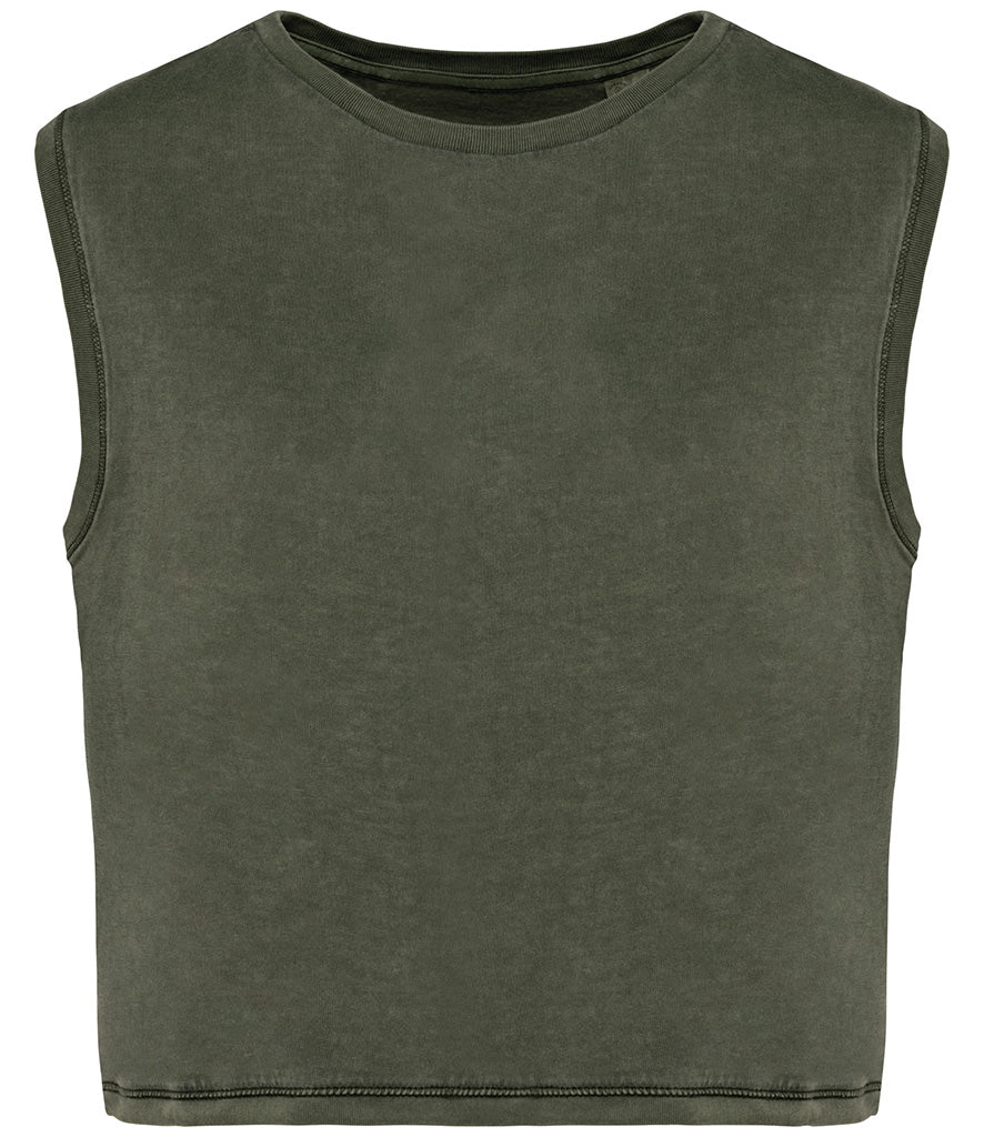 Ladies CROP Washed-Effect Tank Top